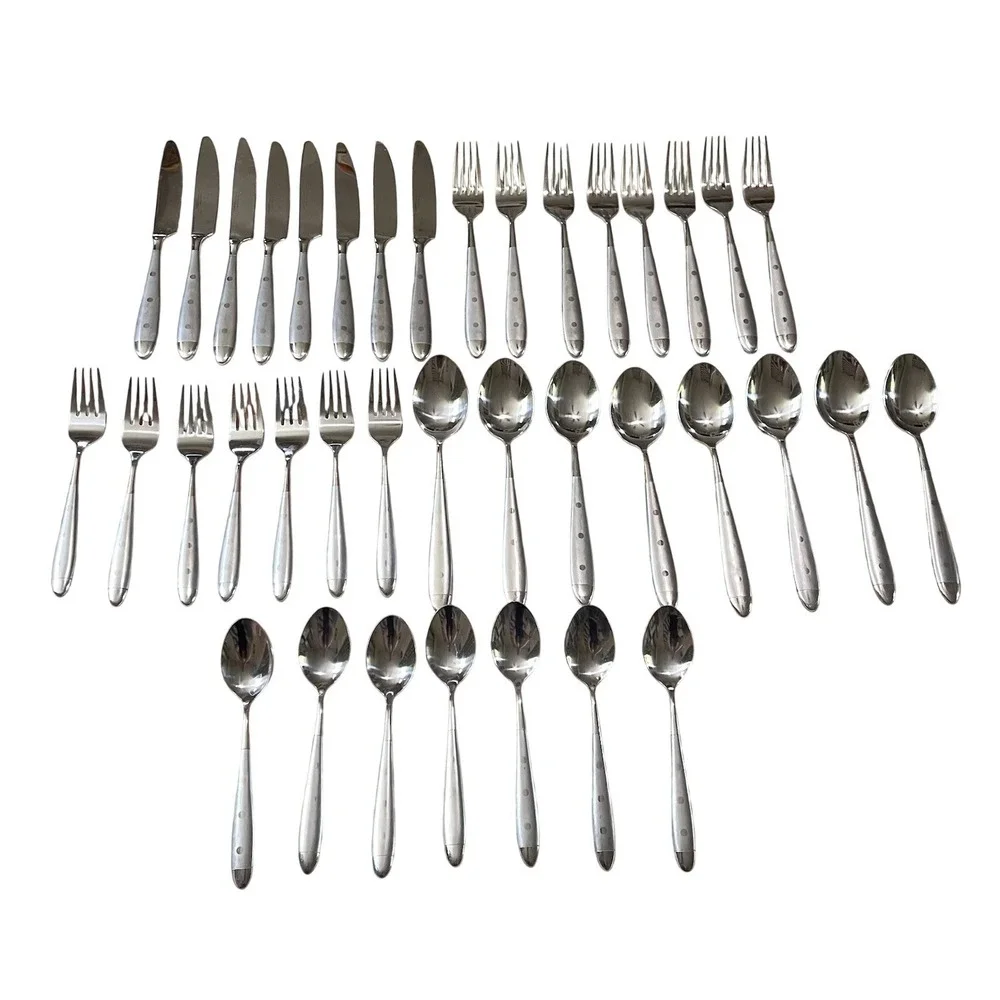 28 pc set Hampton Silversmiths LACOUPOLE Frosted Stainless flatware 7 Person Set